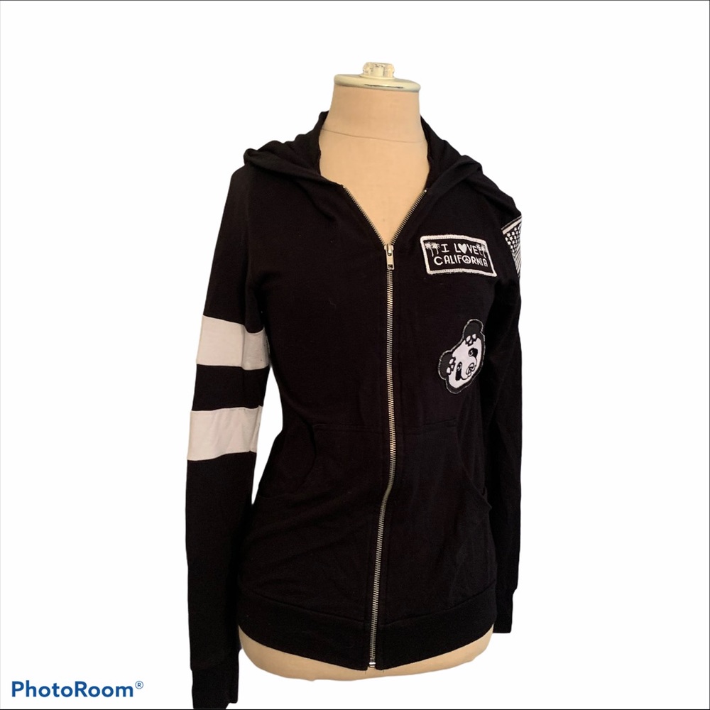 Lauren Moshi Patches Zip Up Black Hoodie XS